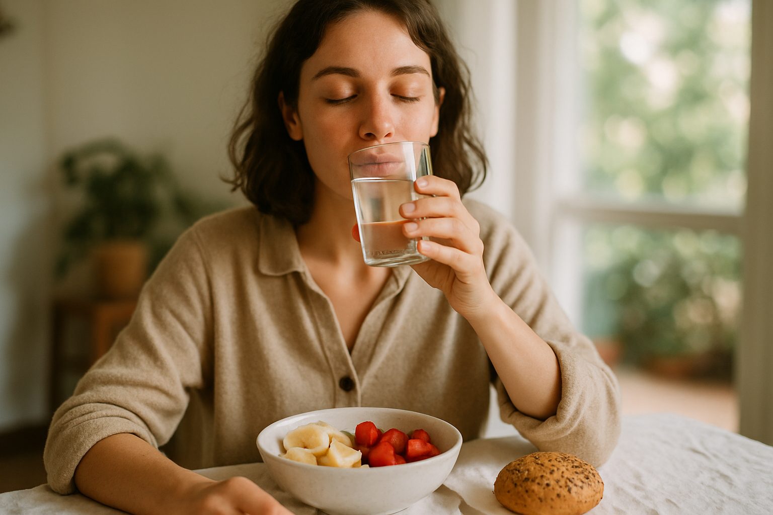 Iniziare il pranzo con un bicchiere d'acqua e un respiro