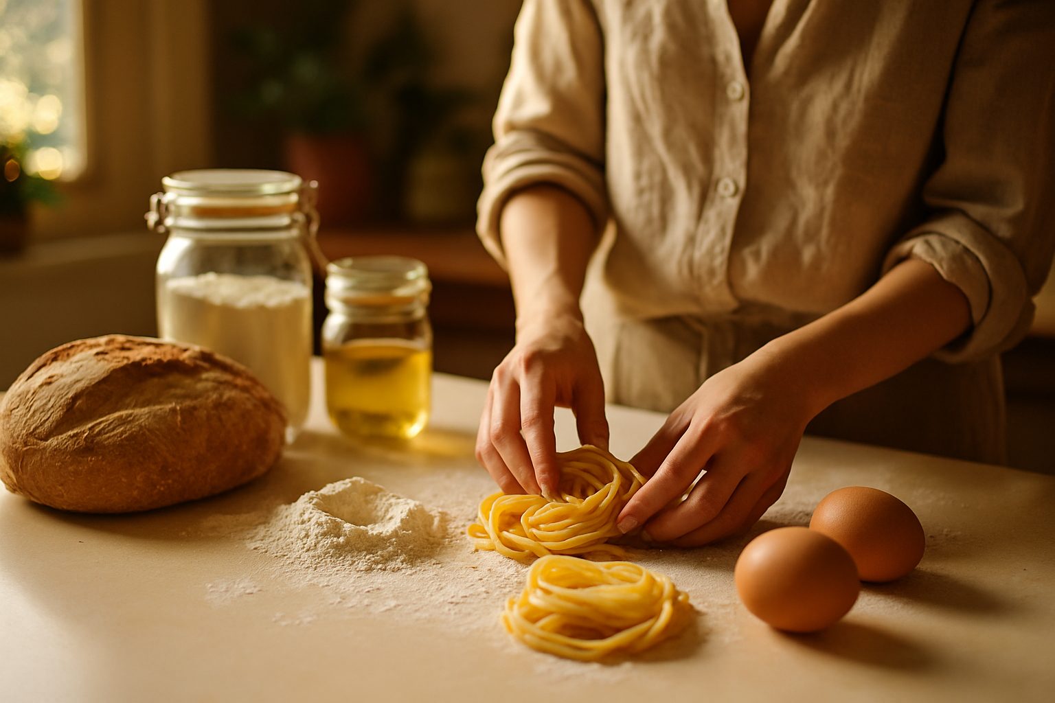 Pasta fresca all'uovo: farina, uova e dieci minuti di gomiti