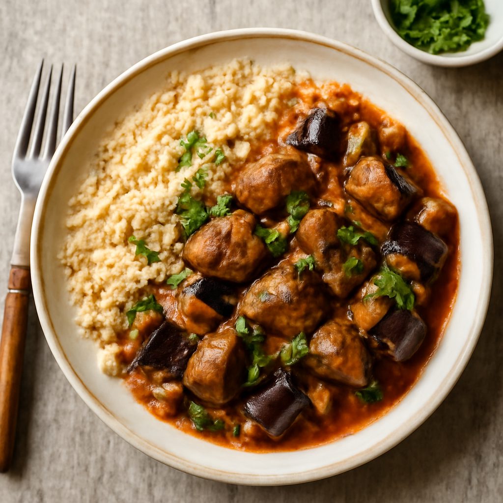 Agnello e melanzane alla marocchina con quinoa