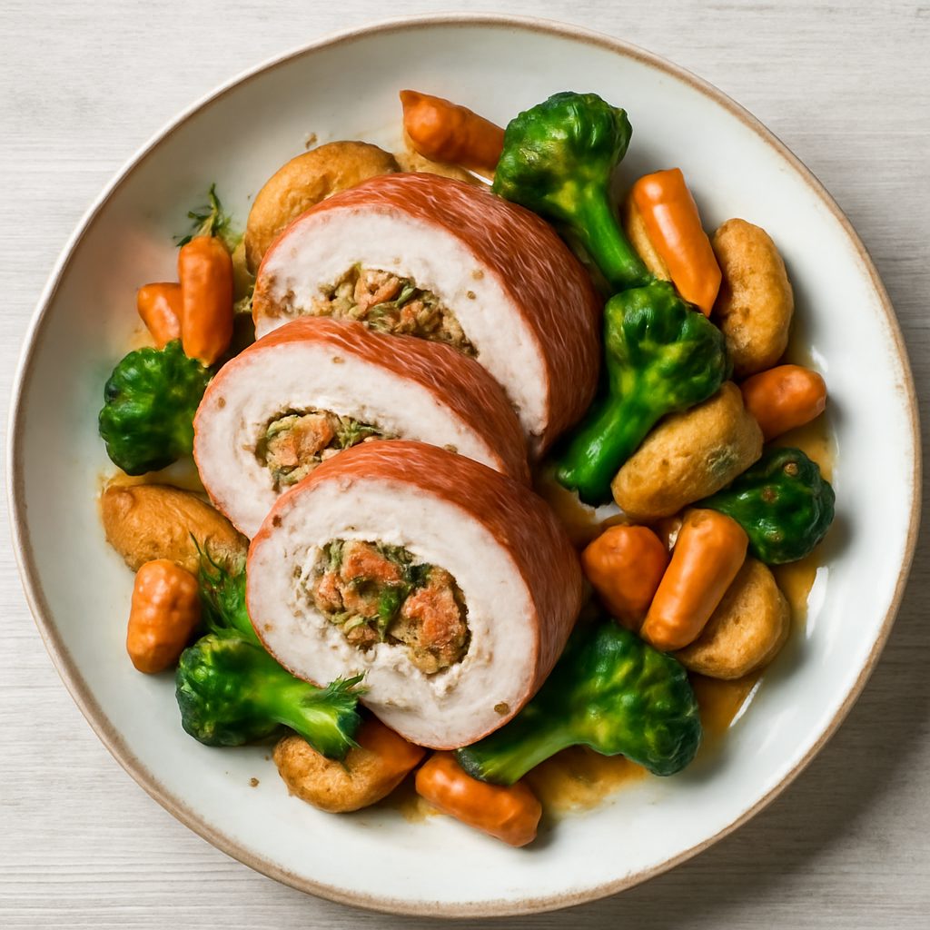 Arrosto di maiale ripieno con verdure e pancetta affumicata