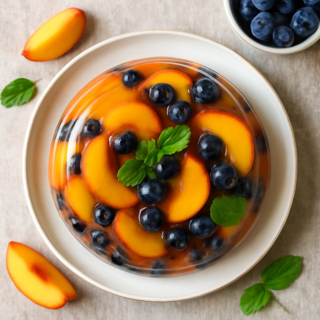 Aspic di pesche e mirtilli