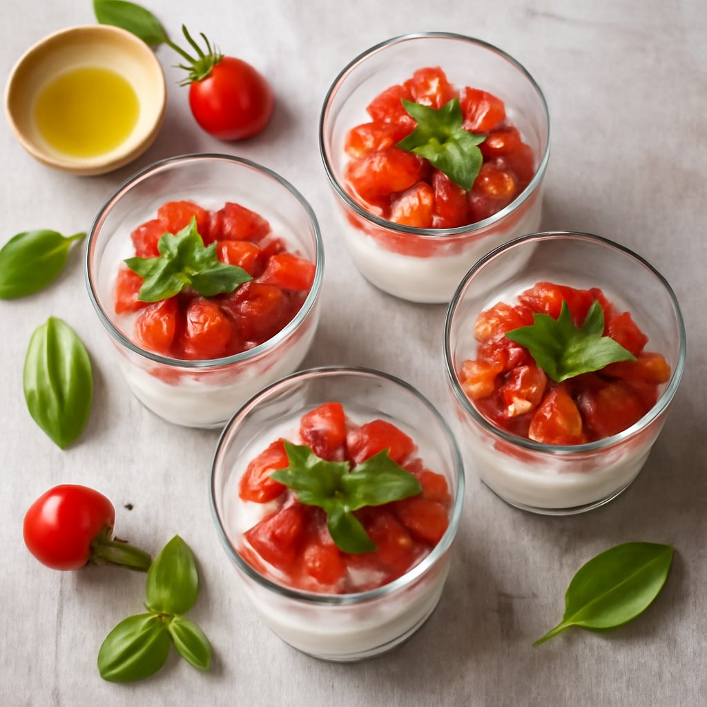 Bicchierini di yogurt greco e pomodoro
