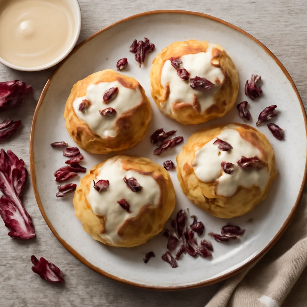 Bignè al radicchio con glassa al taleggio