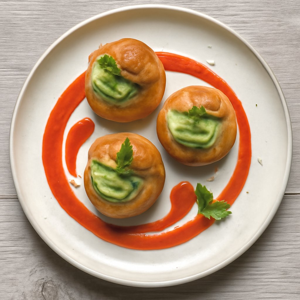 Bignè con crema di verdure e coulis di peperoni