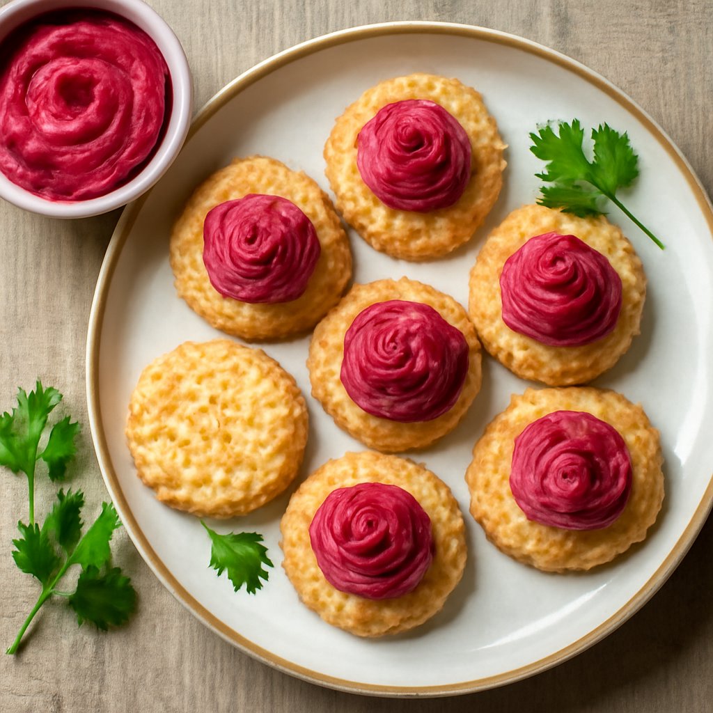 Biscotti al pecorino e mousse di barbabietola