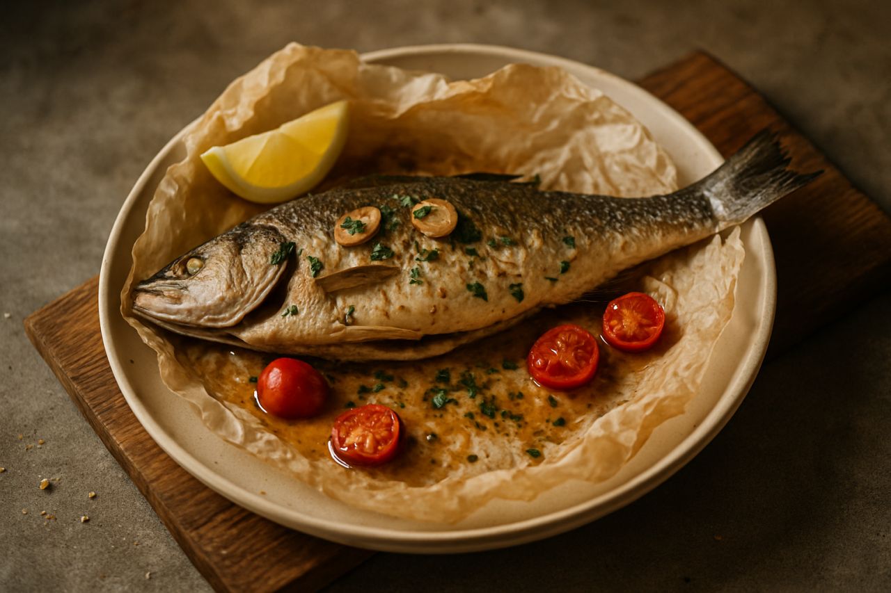 Branzino al Cartoccio all Aglio
