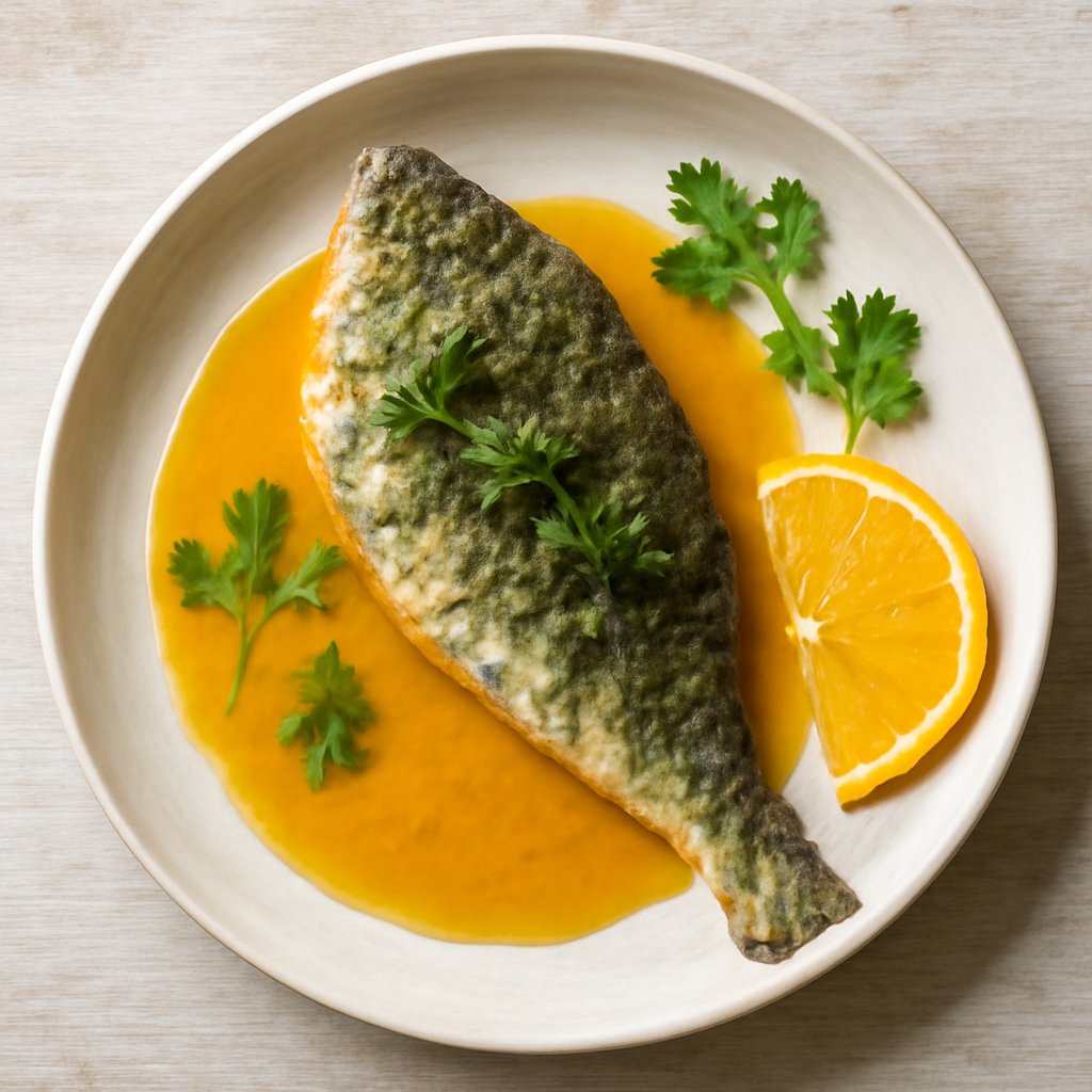 Branzino alle erbe aromatiche con salsa all'arancia