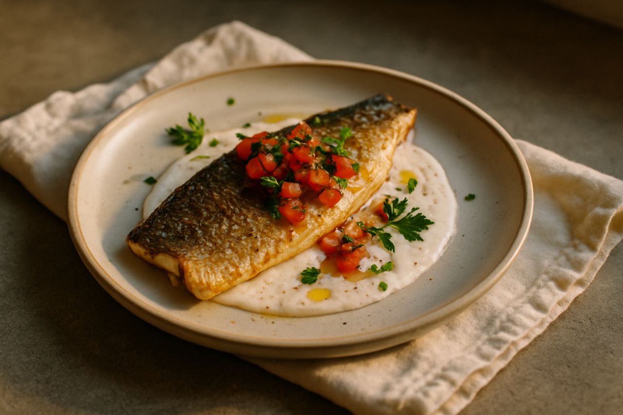 Branzino in Padella alla Salsa di Yogurt