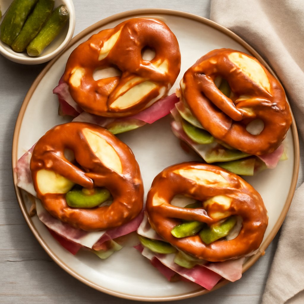 Bretzel farciti con speck, Emmental e cetriolini