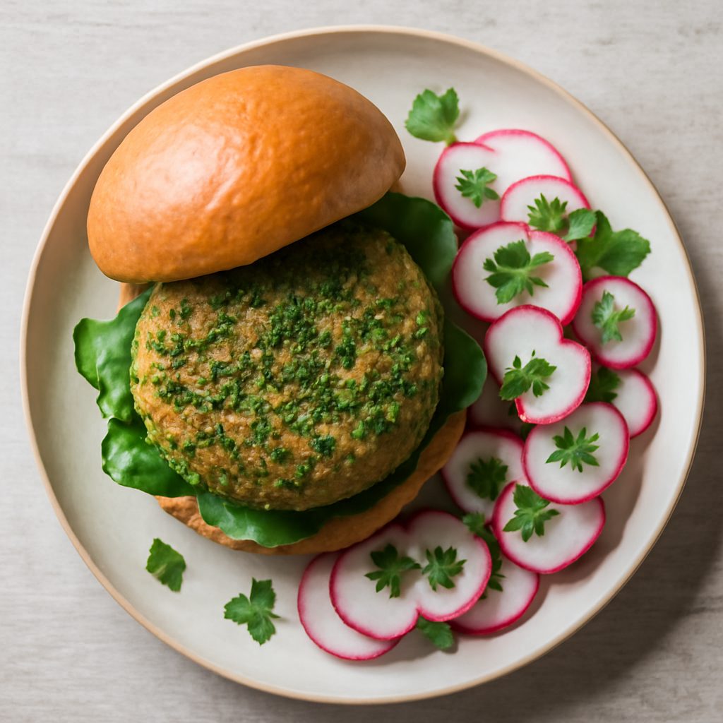 Broccoli burger con insalata di ravanelli (vegan)