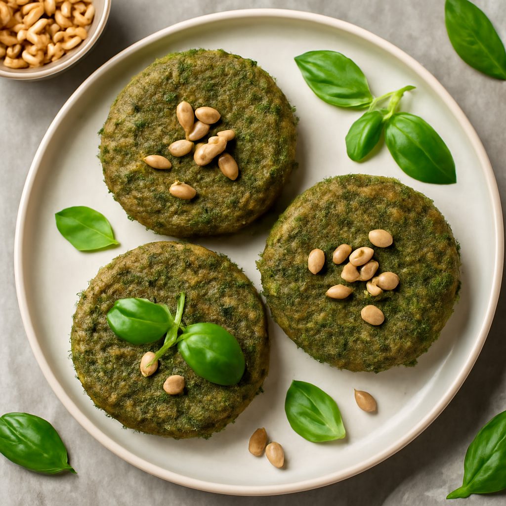 Burger di azuki verdi e pinoli al profumo di basilico