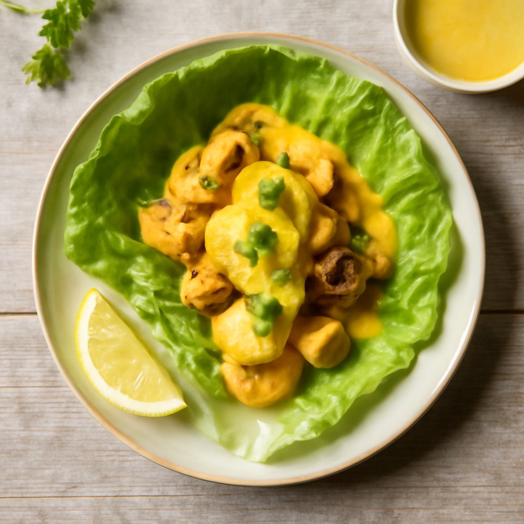 Burrito di lattuga con pollo marinato e salsa cocco e curry