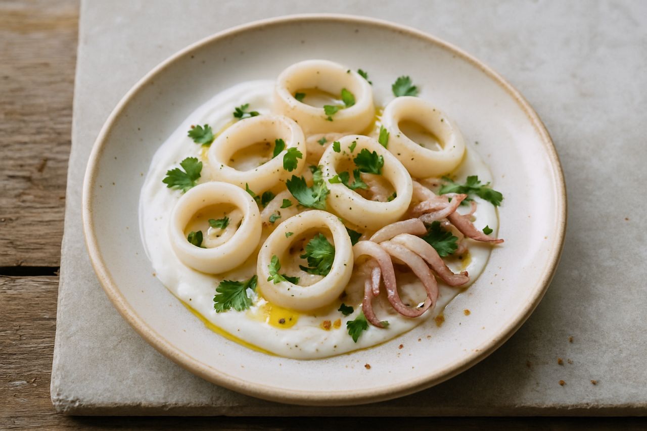 Calamari al Vapore alla Salsa di Yogurt