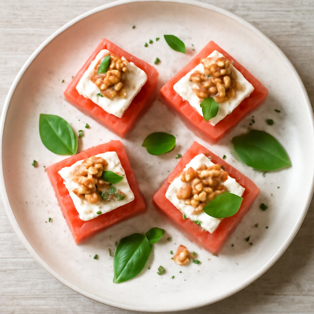 Canapè di anguria con feta e noci