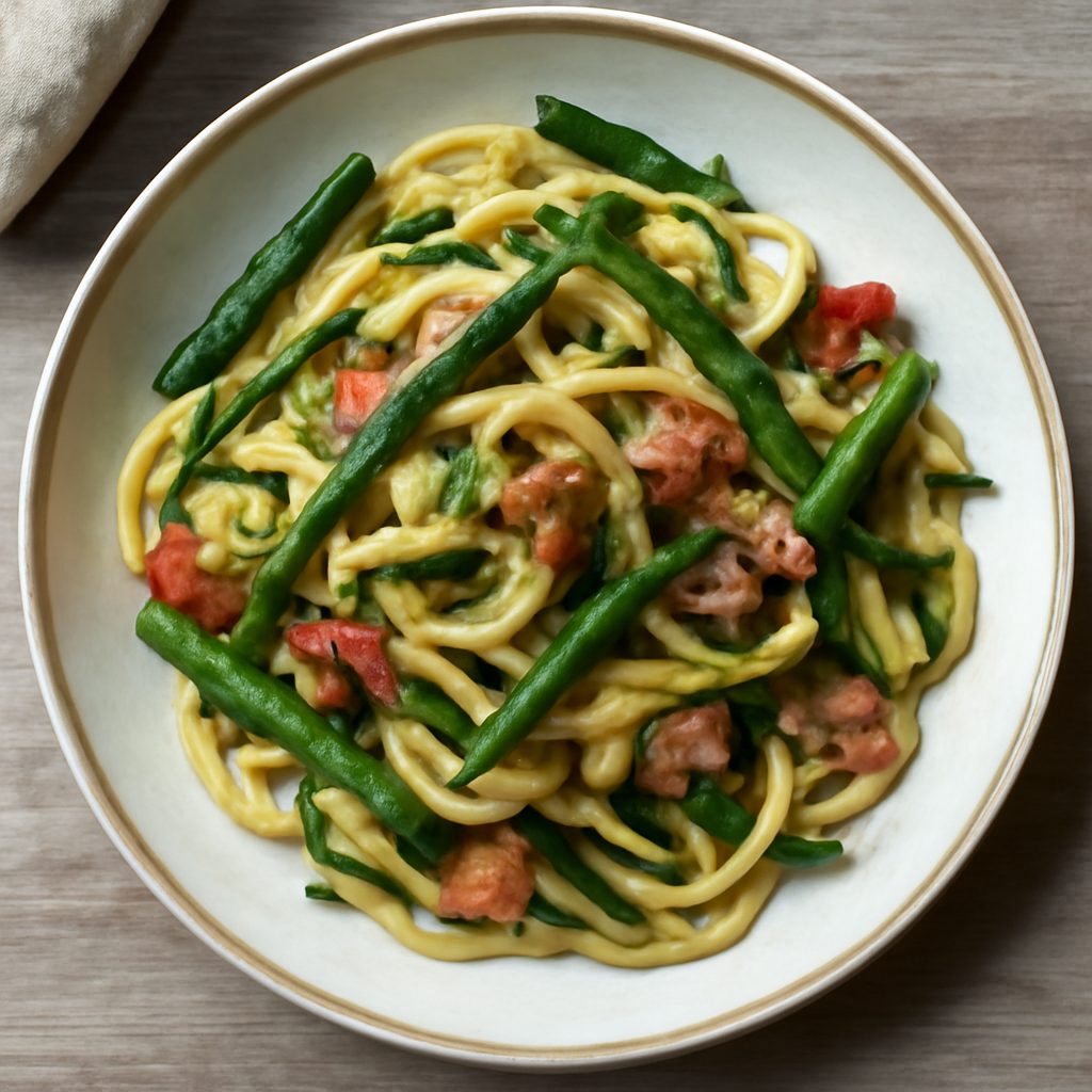 Carbonara di zucchine, fagiolini e pancetta