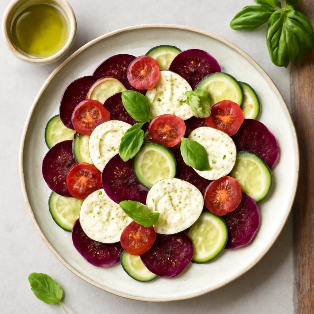 Carpaccio di barbabietola, zucchine e mozzarella
