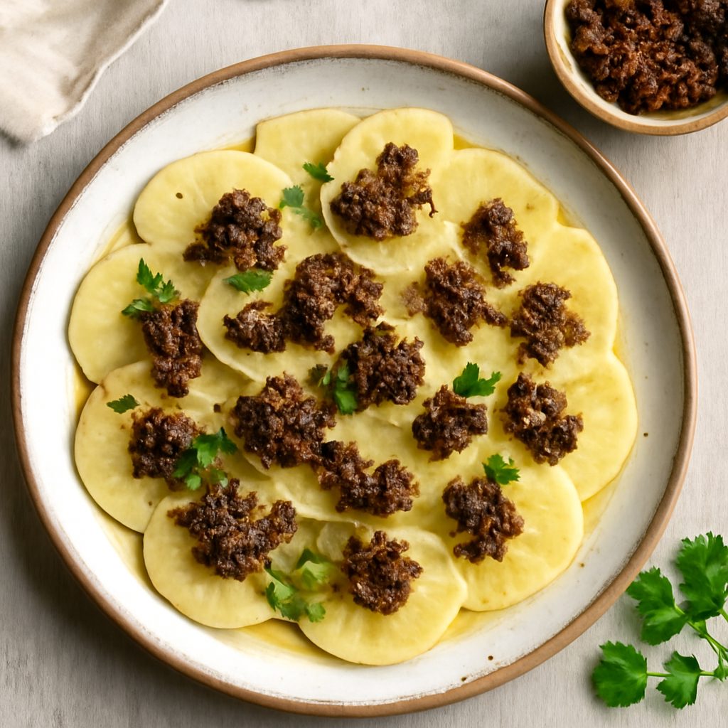 Carpaccio di patate con salsa tapenade