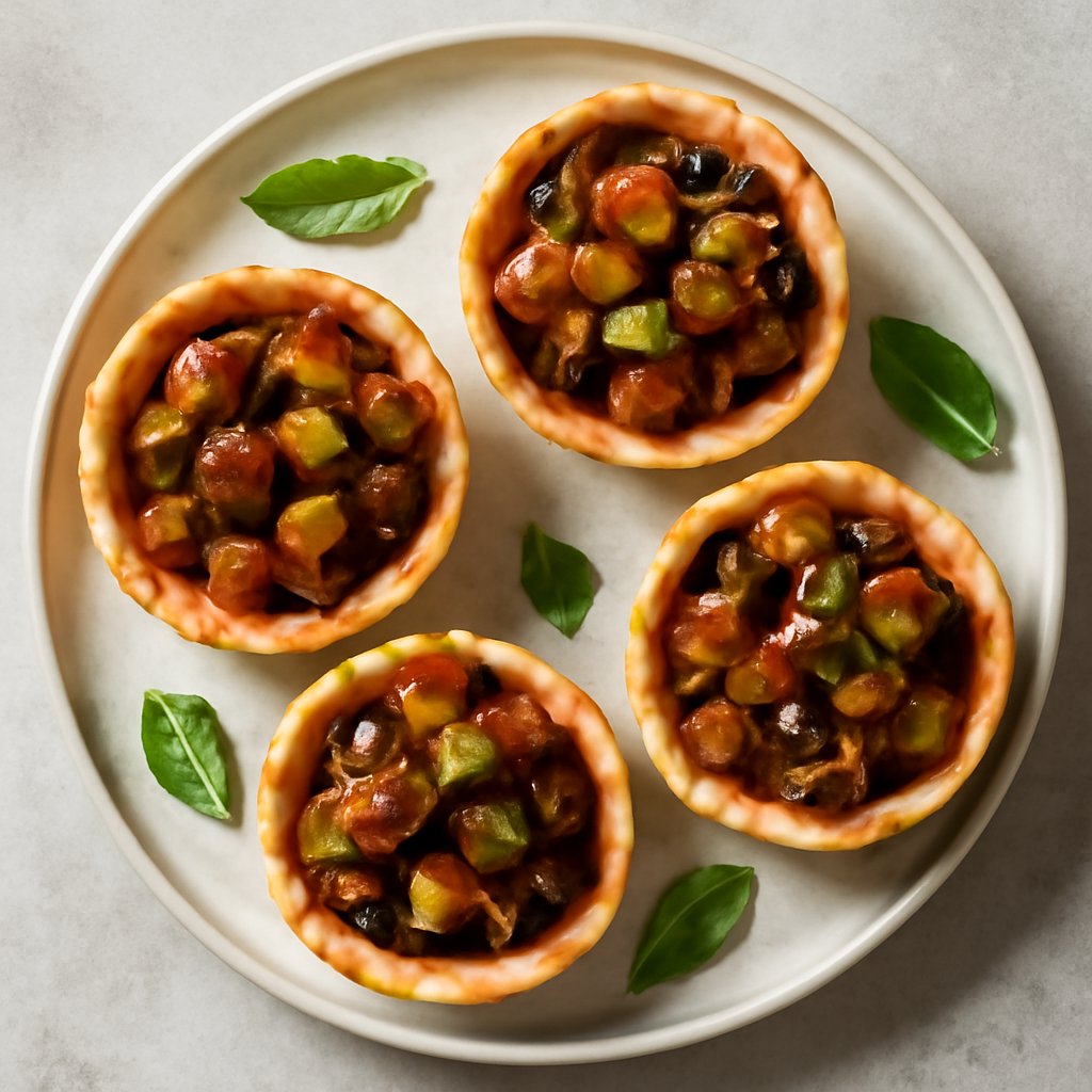 Cestini di brisèe con caponata di zucchine e melanzane