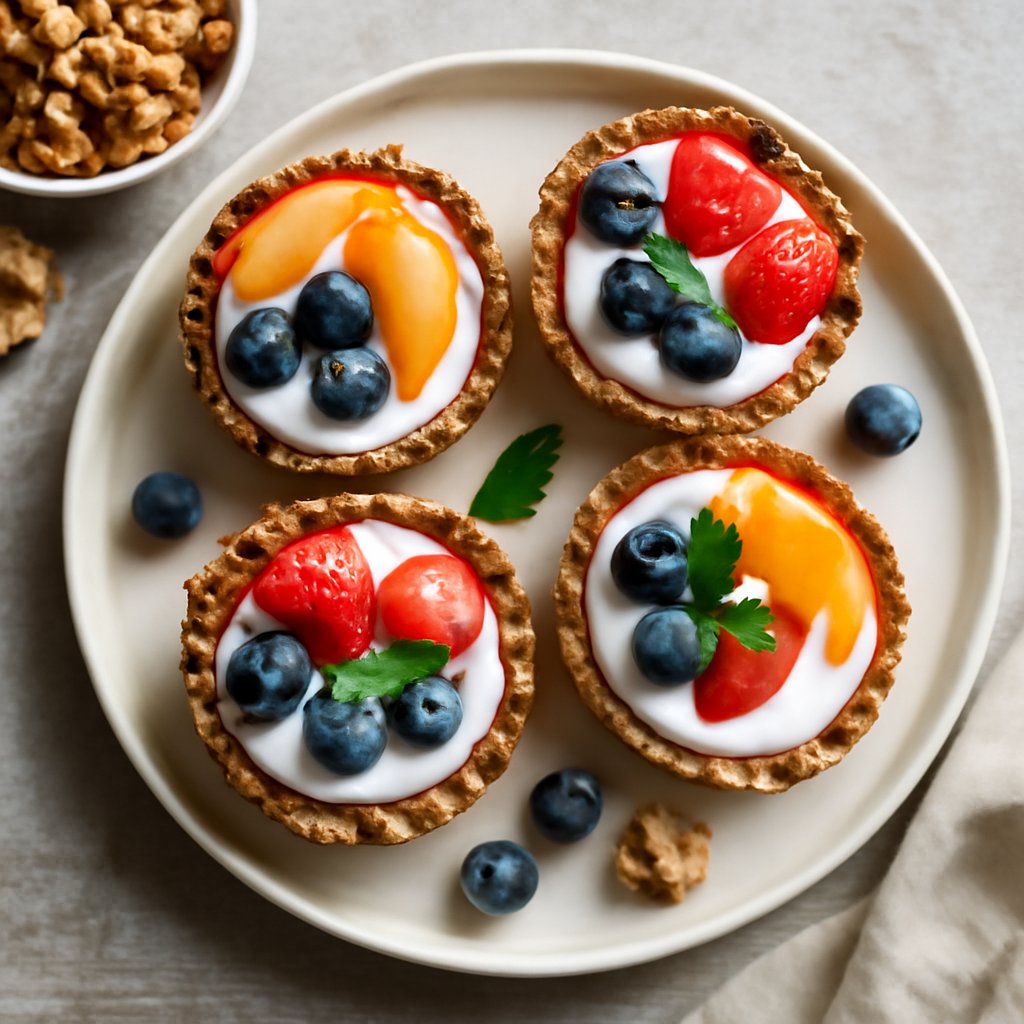 Cestini di granola alle noci con yoghurt e frutta