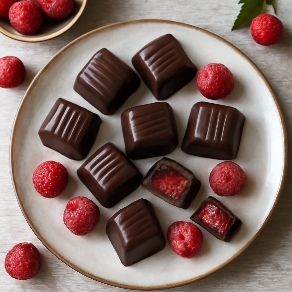 Cioccolatini fondenti con cuore di lampone