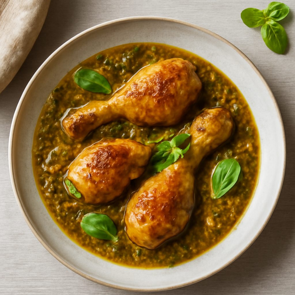 Cosce di pollo in salsa speziata di pomodori verdi