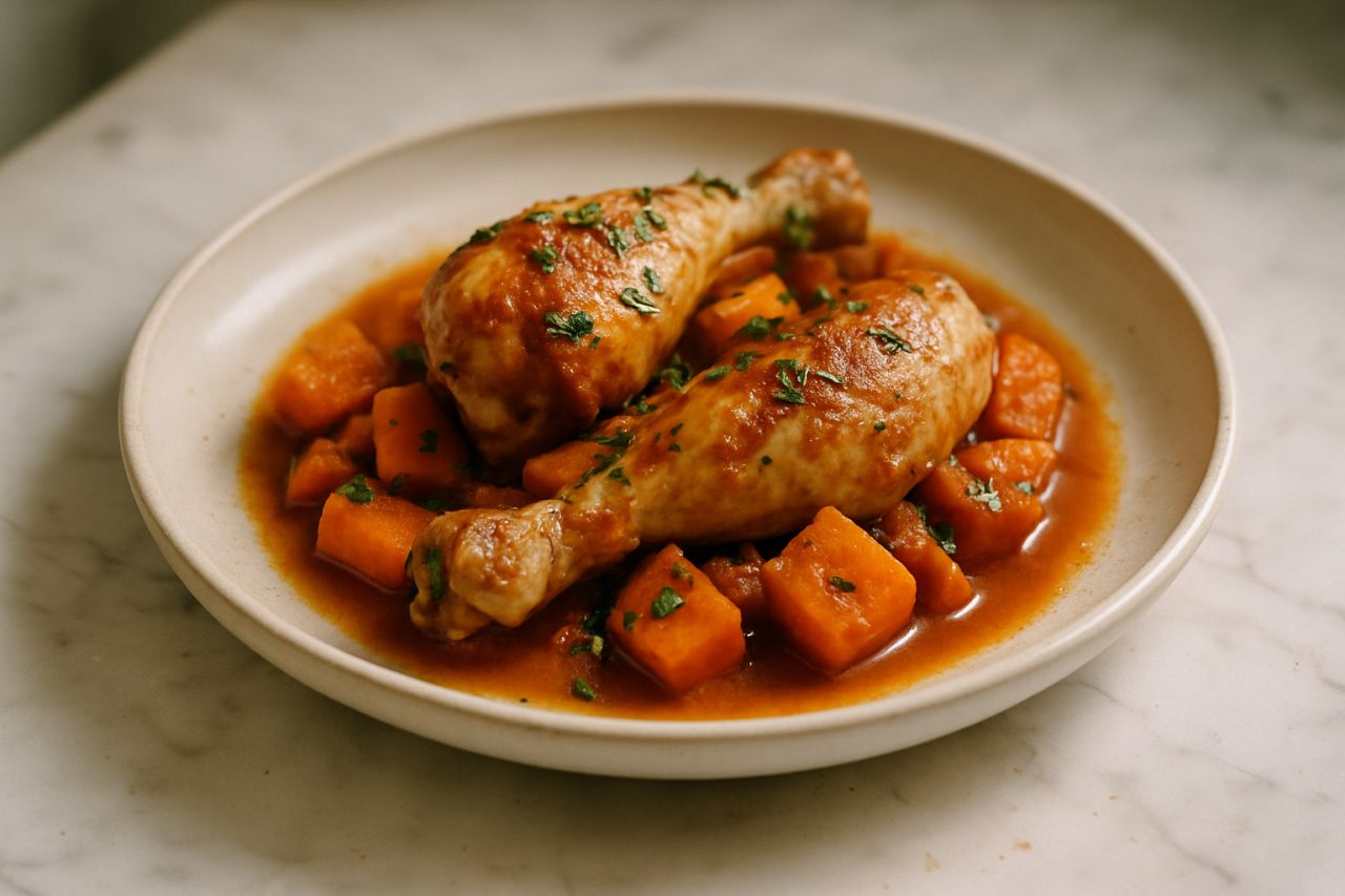 Cosce di Pollo in Umido con Patate Dolci