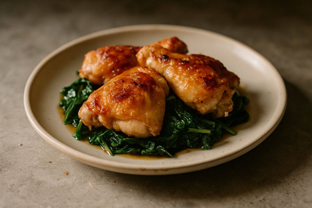 Cosce di Pollo Saltato con Spinaci