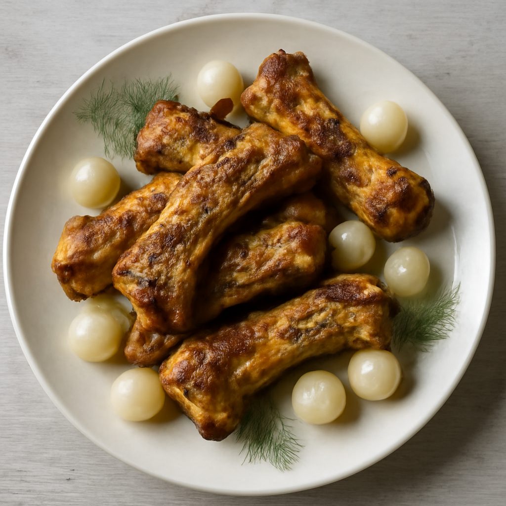 Costine marinate al finocchio e curcuma con cipolline