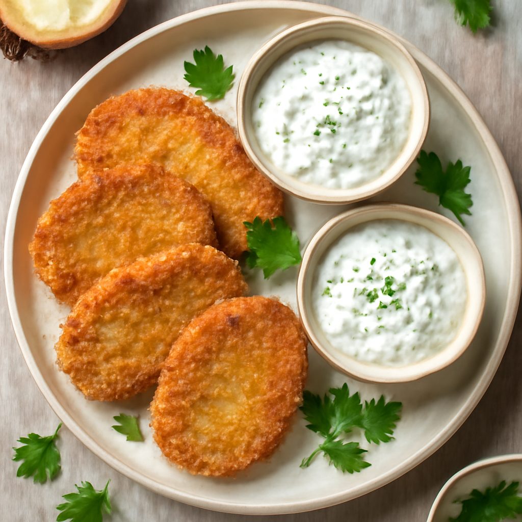 Cotolette di sedano rapa con salsa yogurt alle erbe