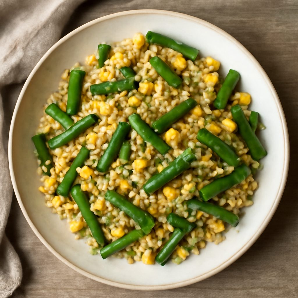 Cous cous con fagiolini, mais e erba cipollina