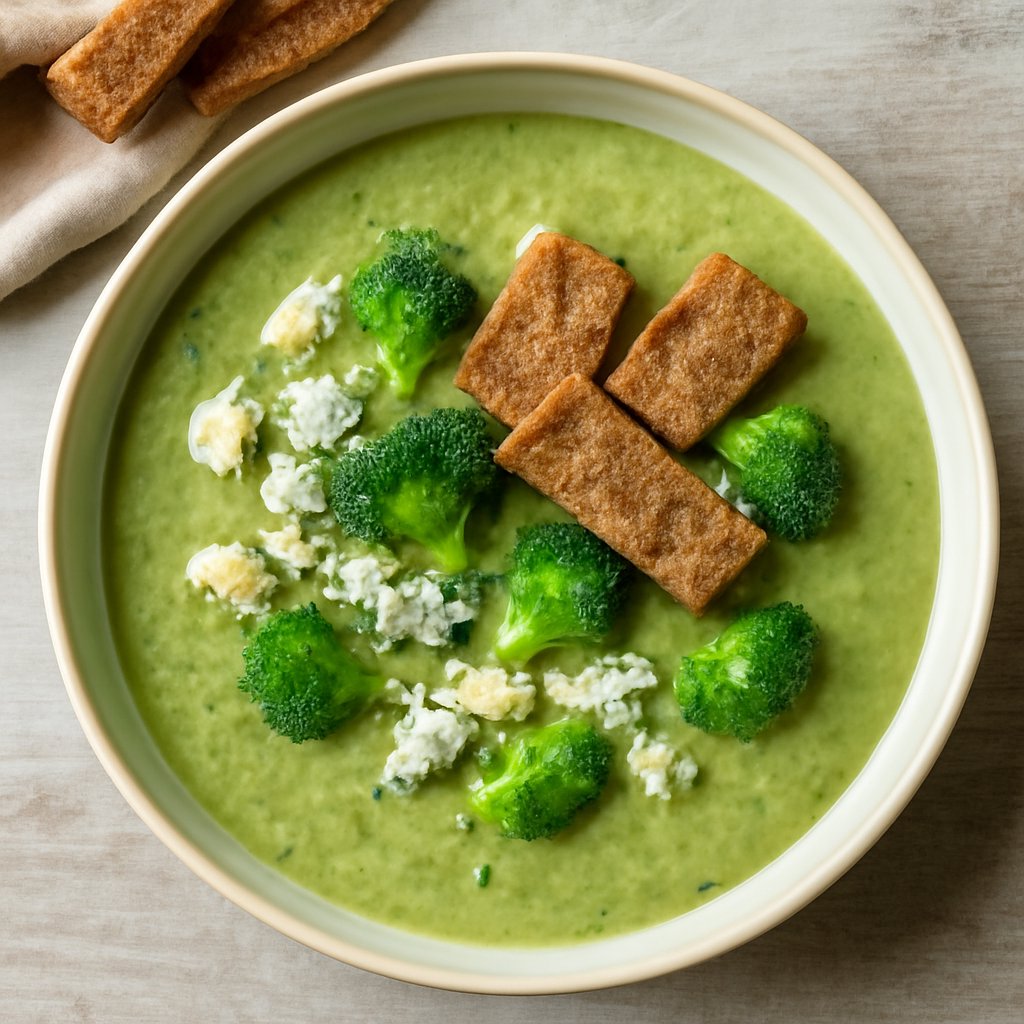 Crema di broccoli e Gorgonzola con crostini integrali