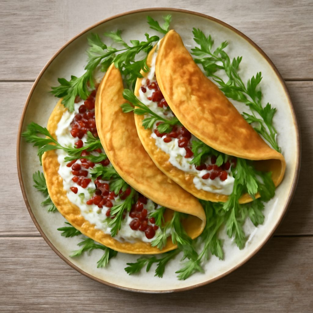 Crêpes di ceci con pomodorini secchi, ricotta e rucola
