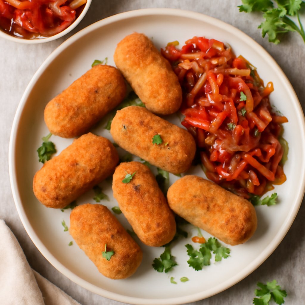 Crocchette ai peperoni e cipolle caramellate