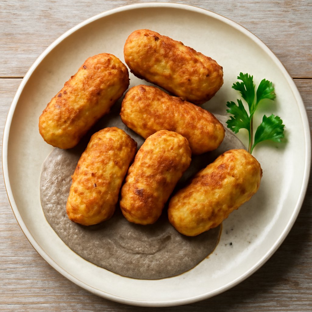 Crocchette di patate e porro con salsa al tartufo nero