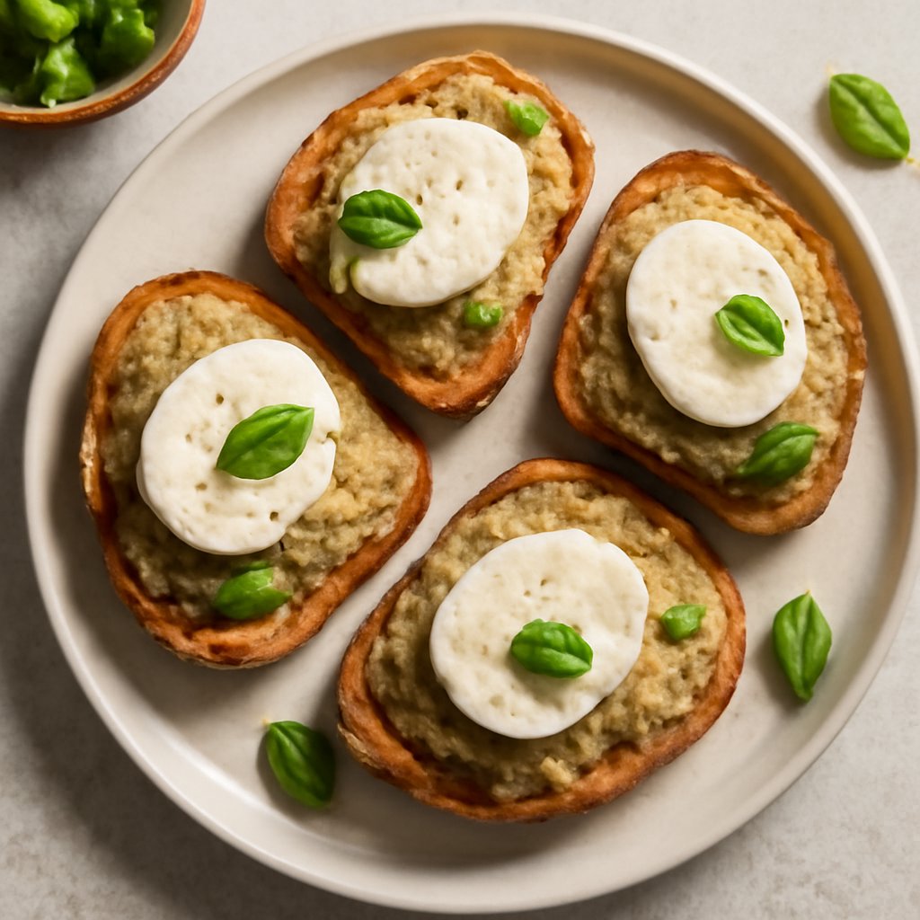Crostini alla crema di melanzane e mozzarella di bufala
