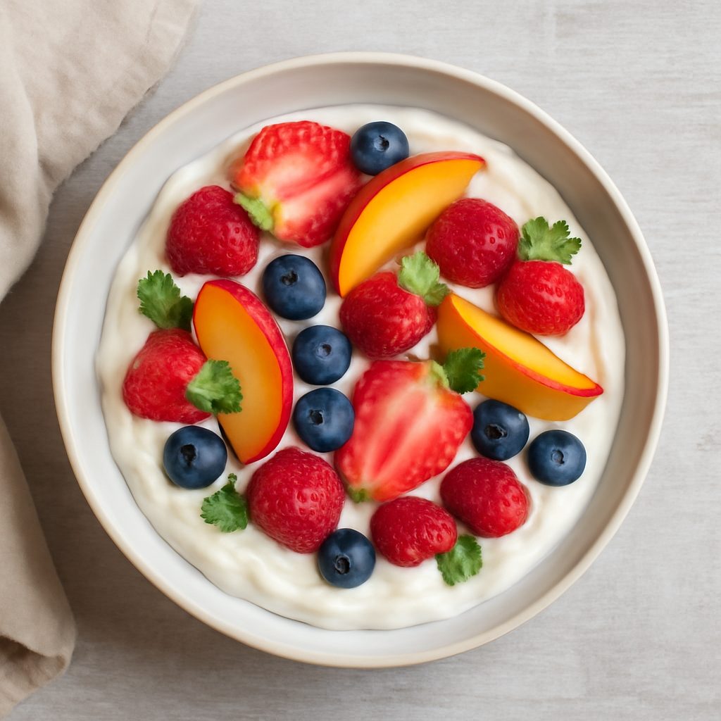 Dessert allo yogurt greco e frutta fresca