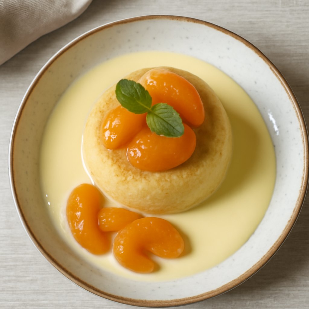 Dolce al semolino con albicocche e crema inglese