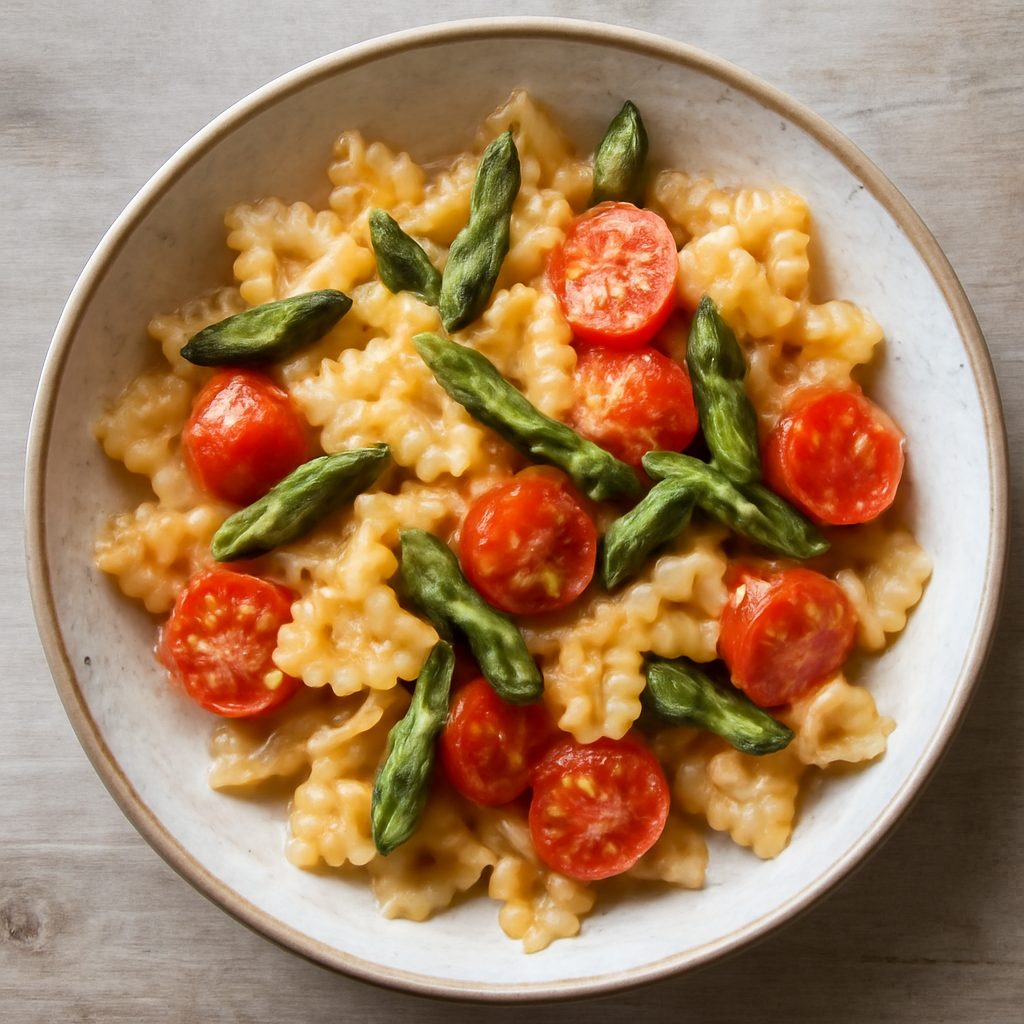 Farfalle risottate asparagi e pomodorini