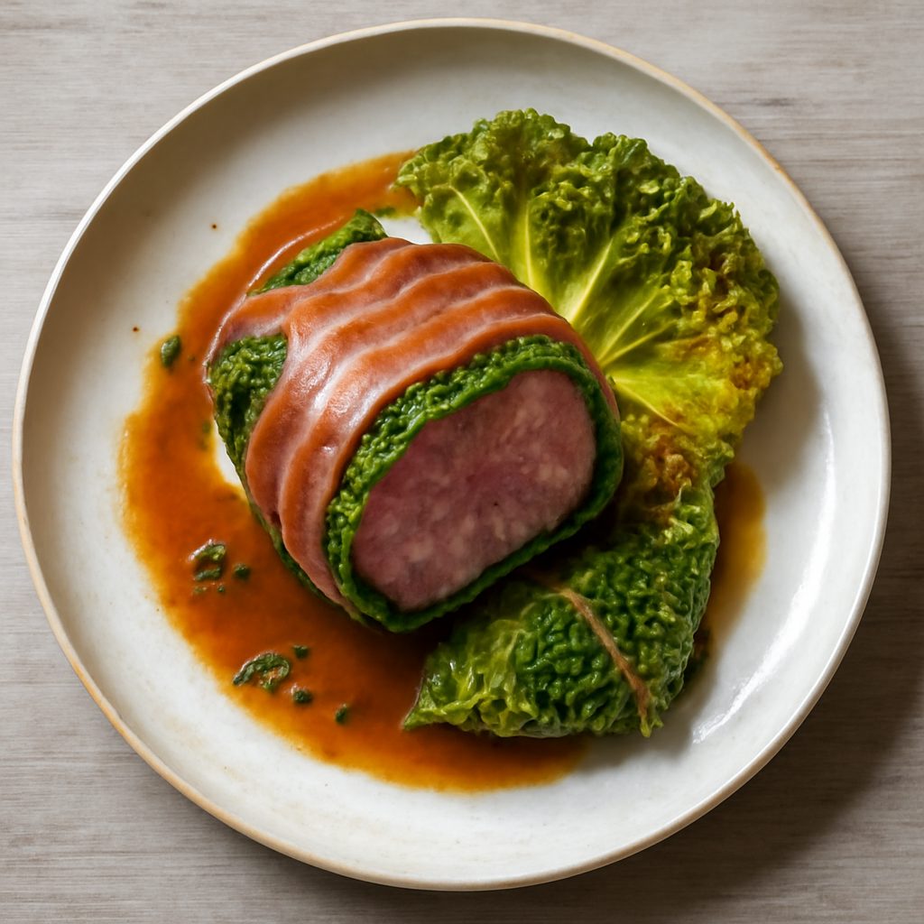 Filetto di manzo in mantello di verza e pancetta