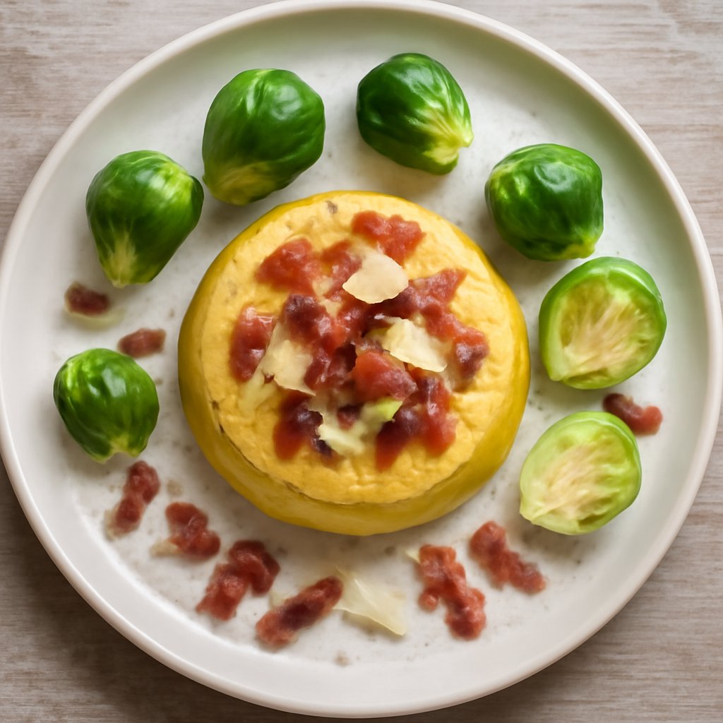 Flan ai cavoletti di Bruxelles, speck e Pecorino Romano
