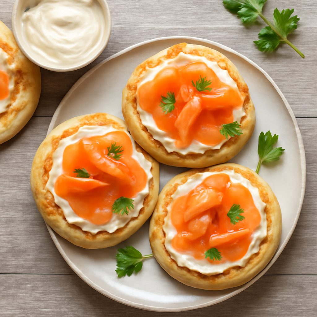 Focacce veloci allo yogurt con salmone affumicato e crema al formaggio