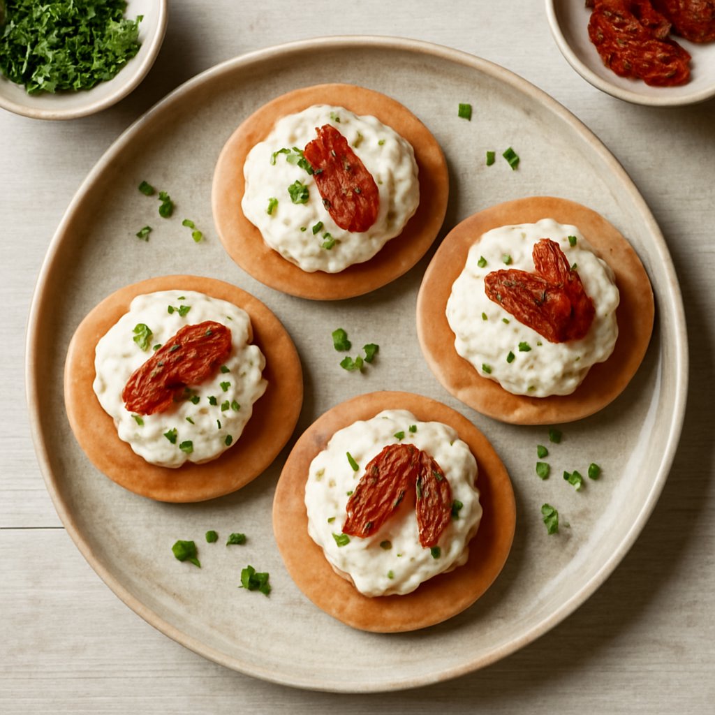 Focaccine di castagne con mousse di baccalà e pomodori secchi
