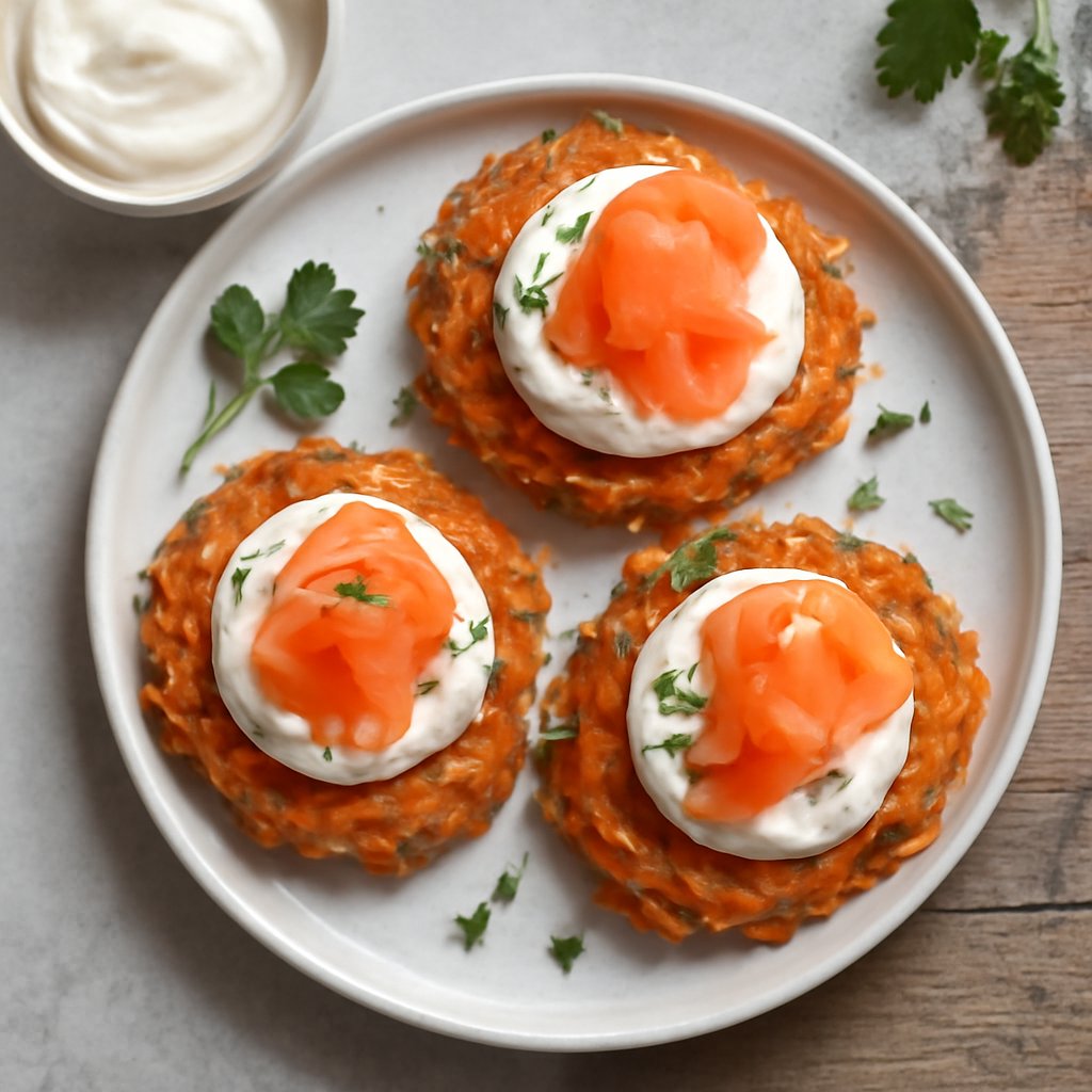 Frittelle di patate dolci con yogurt greco e salmone affumicato