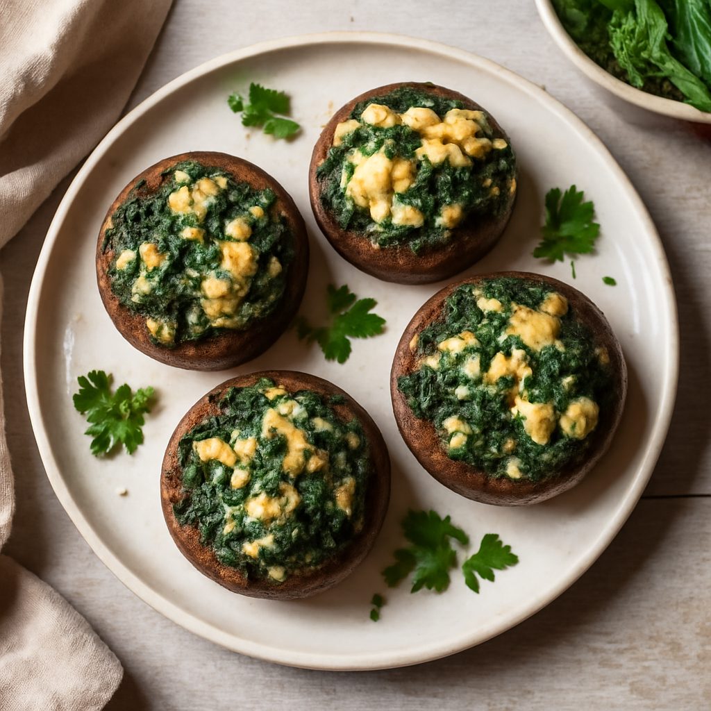 Funghi ripieni di feta e spinaci