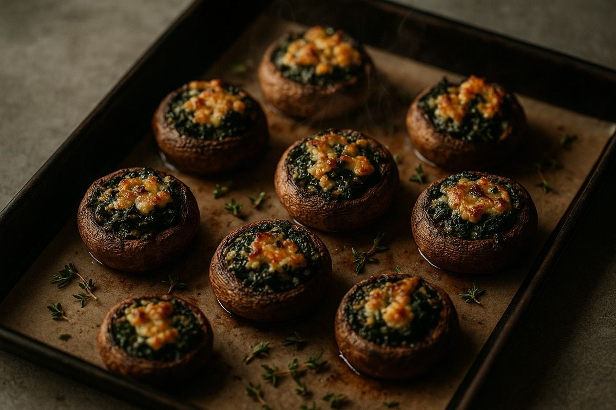 Funghi Ripieni di Spinaci e Feta