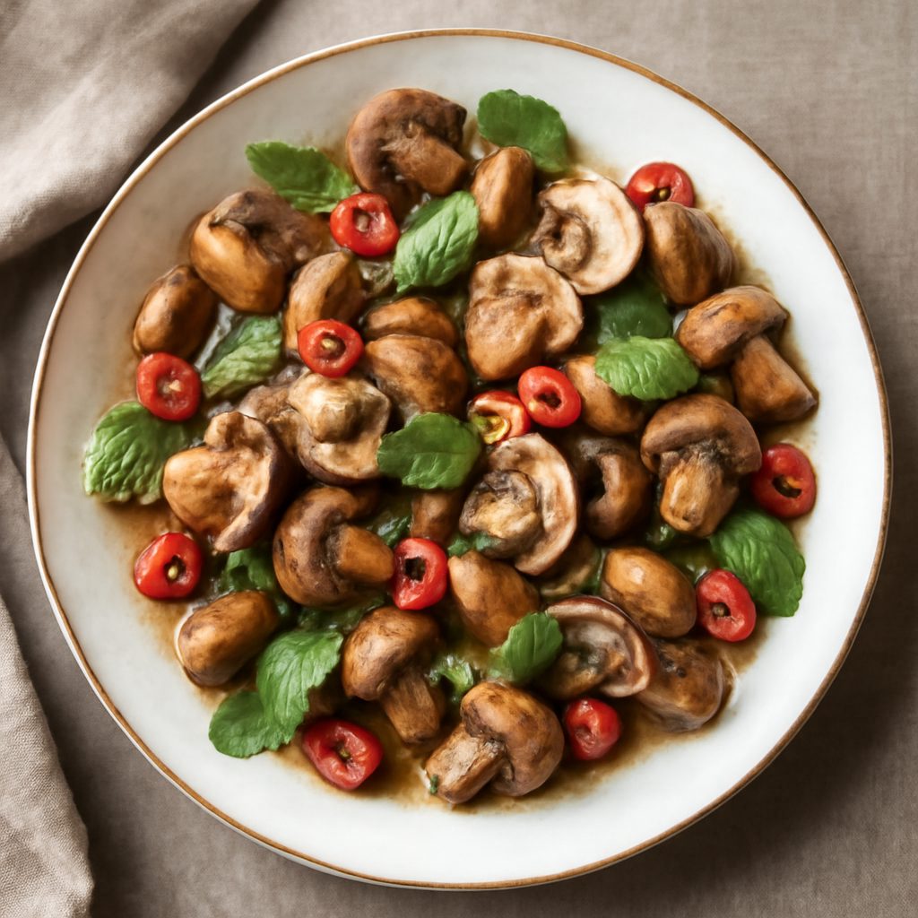Funghi sott'olio con peperoncini e menta
