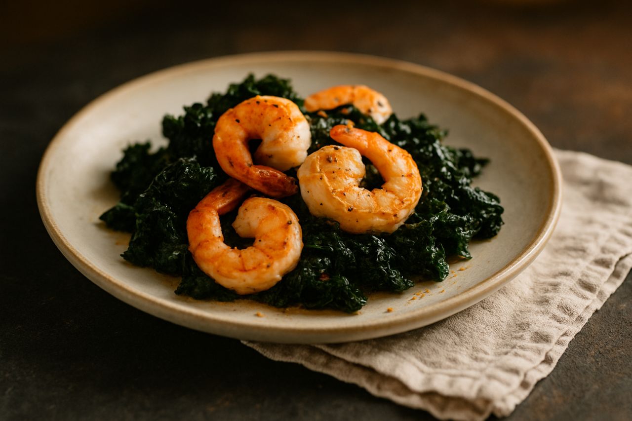 Gamberi in Padella con Cavolo Nero