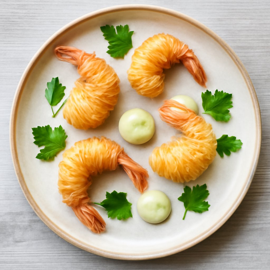 Gamberi in pasta kataifi e maionese al wasabi