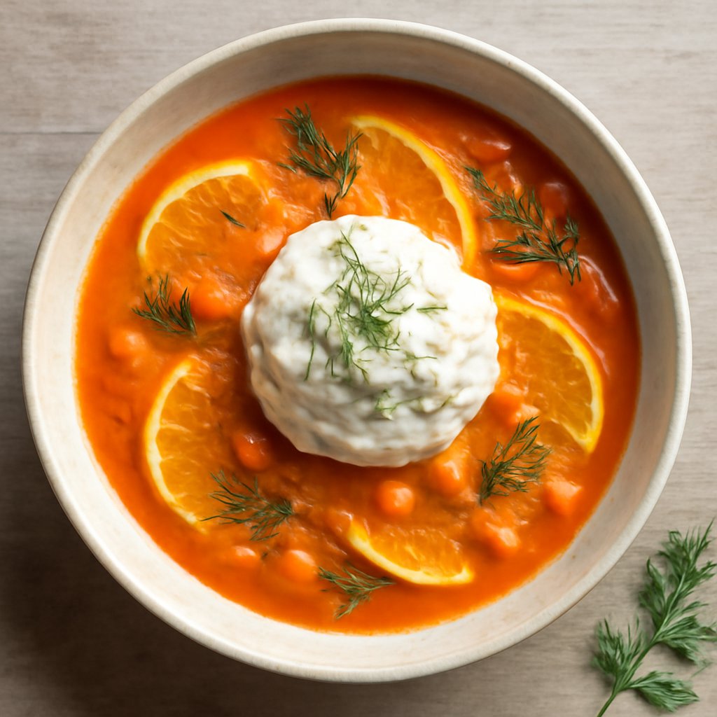 Gazpacho arancia e carote con chantilly all'aneto
