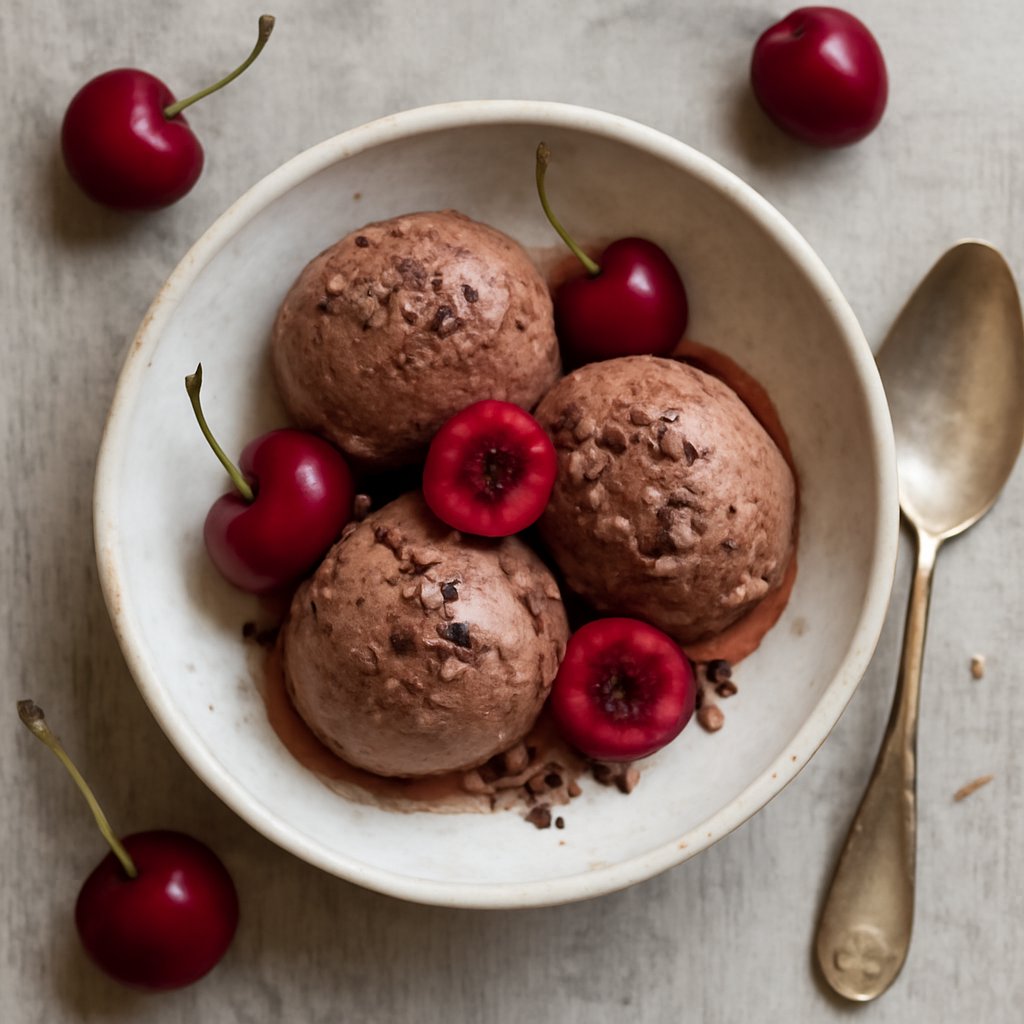 Gelato al cioccolato e ciliegie